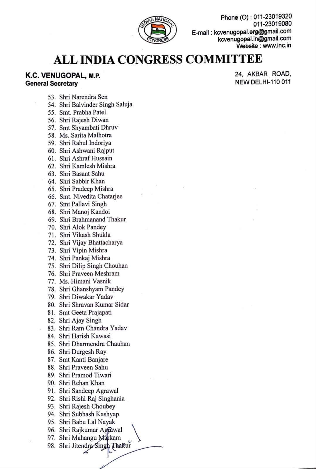 AICC released jumbo list of Chhattisgarh Congress