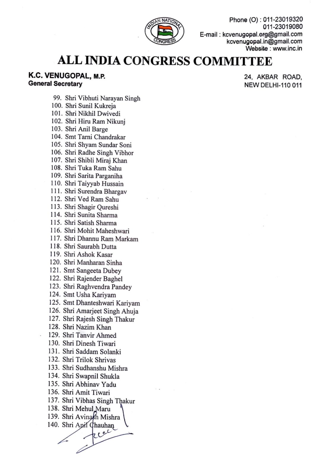 AICC released jumbo list of Chhattisgarh Congress