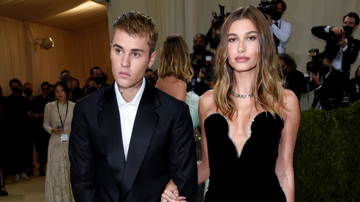 FILE - Justin Bieber, left, and Hailey Bieber attend The Metropolitan Museum of Art's Costume Institute benefit gala on Sept. 13, 2021, in New York.