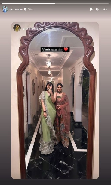 In another picture shared by her close friend Tennis star Sania Mirza, we get to witness the interiors of the palace as it hosted another star studded Bollywood wedding. Taking to Instagram Story, Sania shared a picture of herself all decked up for the wedding. She looked gorgeous in a traditional attire as she posed in front of a mirror with her sister Anam Mirza.