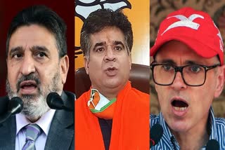 Collage of Altaf Bukhari, Ravinder Raina and Omar Abdullah