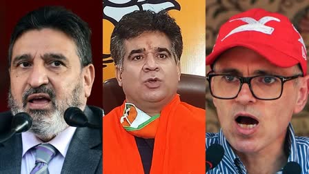 Collage of Altaf Bukhari, Ravinder Raina and Omar Abdullah