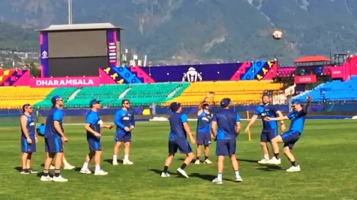New Zealand players warmed up at Dharamshala