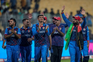 Afghanistan players celebrate their victory over Pakistan in Chennai on Monday