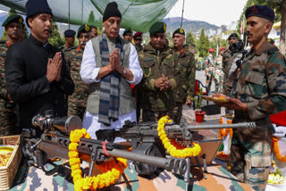 Defence Minister Rajnath Singh on Tuesday performed Shastra Puja' in Arunachal Pradesh and also visited the forward posts and carried out a first-hand on-ground assessment of the operational preparedness of the Armed Forces.