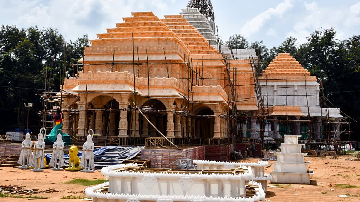 Construction work underway at the Ram Mandir in Ayodhya, Uttar Pradesh. Ram Mandir Nirman Samiti to double workforce to speed up project completion