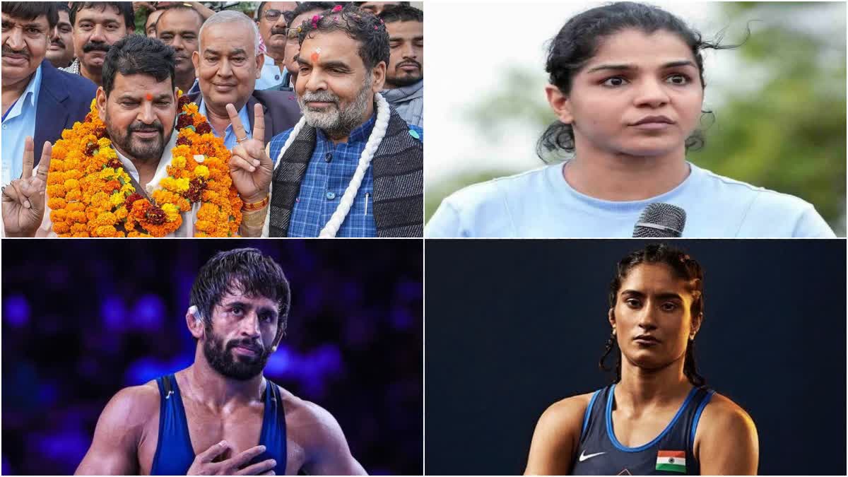 WFI Controversy Sakshi Malik Vinesh Phogat Bajrang Punia Phogat Khap Brijbhushan sharan Singh Sanjay Singh AAP Anurag Dhanda Goonga Pahalwan