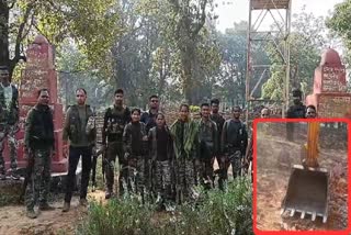 Soldiers demolished Naxalite monument by JCB