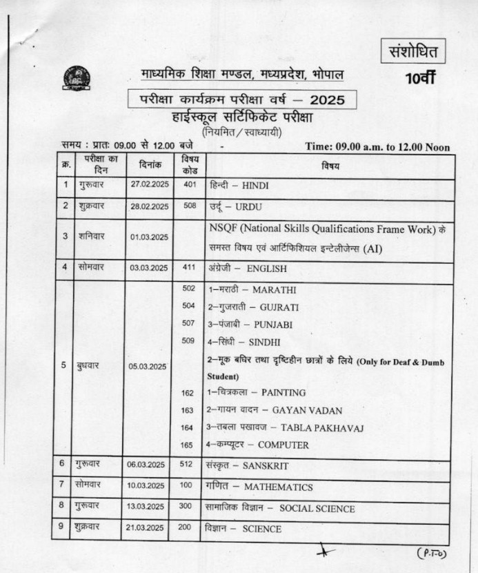 10th board exam schedule