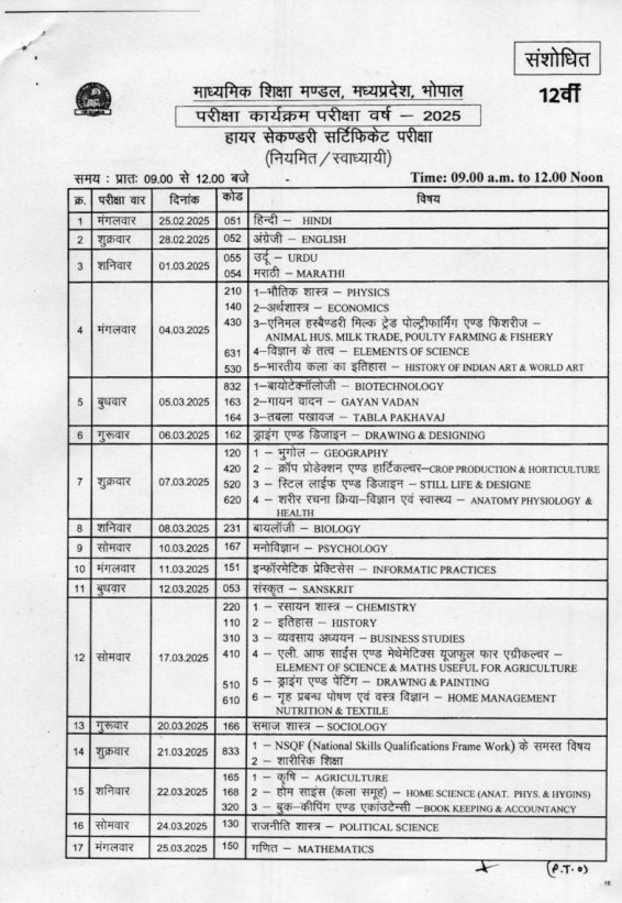 112th board exam schedule