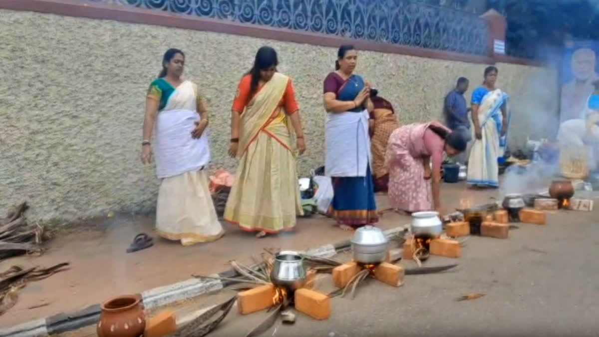 Several women devotees gathered here to participate in the sacred ritual of 'Pongala' on Sunday. The ritual is considered to be one of the largest religious gatherings of women in the world.