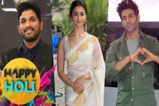 Allu Arjun, Alia Bhatt and Kartik Aaryan share Holi wishes on their respective social media handles. Alia and Allu share generic Holi posters, whereas Kartik shares a glimpse from his upcoming film Bhool Bhulaiyaa's set.