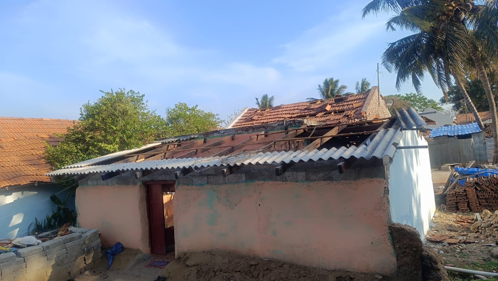 Storm effect  Chamarajanagar Damage to roofs of houses