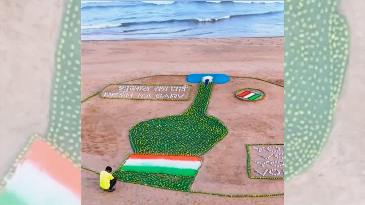 Renowned sand artist Sudarsan Pattnaik has created a sculpture using 500 kg of mangoes at Puri beach, with an appeal to voters to exercise their franchise in the ongoing elections.          Pattnaik created the sculpture on a 2,000 sq ft area with texts on sand that reads Chunav ka Parv Desh ka Garv' and Your Vote Your Voice'.