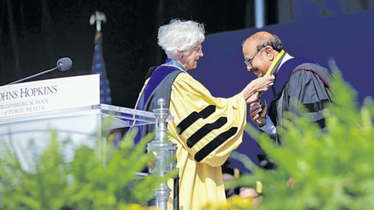 Bharat Biotech Executive Chairman Dr Krishna Ella Awarded Johns Hopkins' Dean's Medal in Baltimore, US, on May 22, 2024.