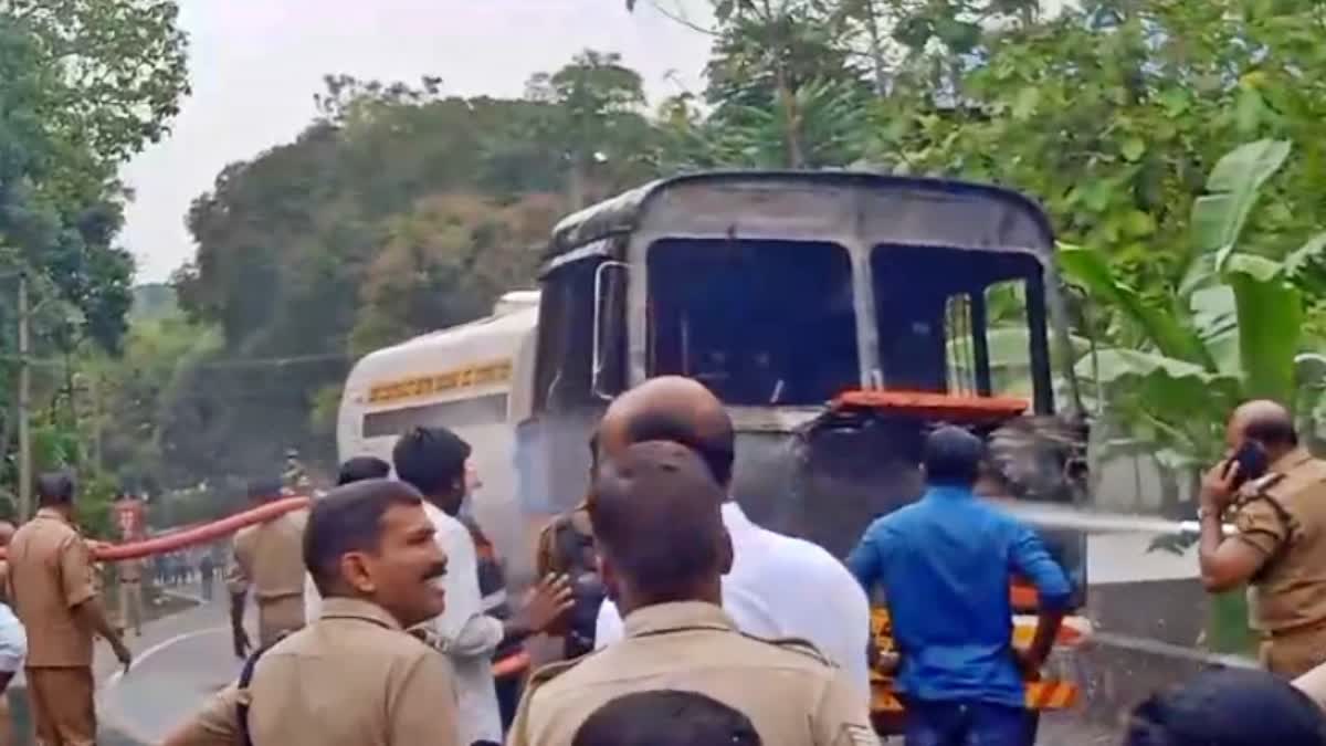 ടാങ്കർ ലോറിക്ക് തീ പിടിച്ചു  TANKER LORRY CAUGHT FIRE  ലോറിക്ക് തീ പിടിച്ചു  RUNNING TANKER LORRY CAUGHT FIRE