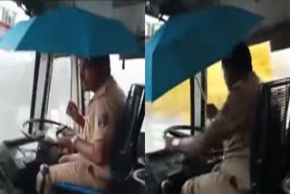 DRIVING BUS WITH UMBRELLA  DHARWAD  DRIVER AND CONDUCTOR SUSPENSION