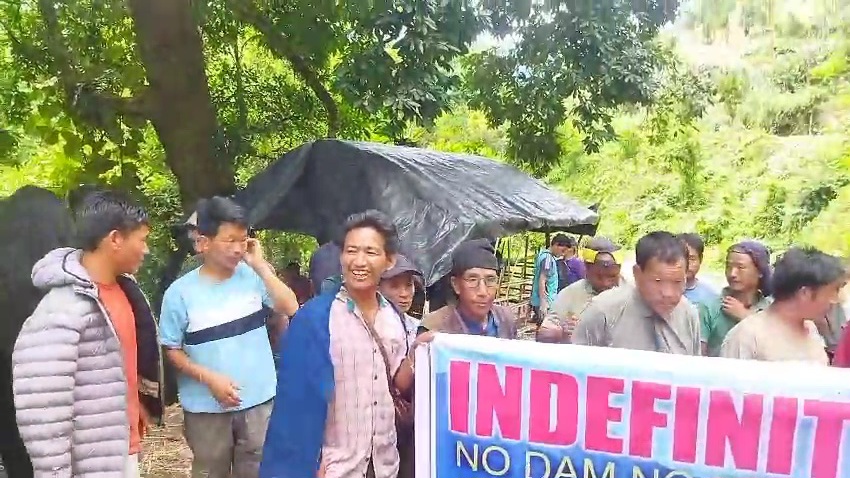 Local people protest against the river dam in Siang, Arunachal Pradesh