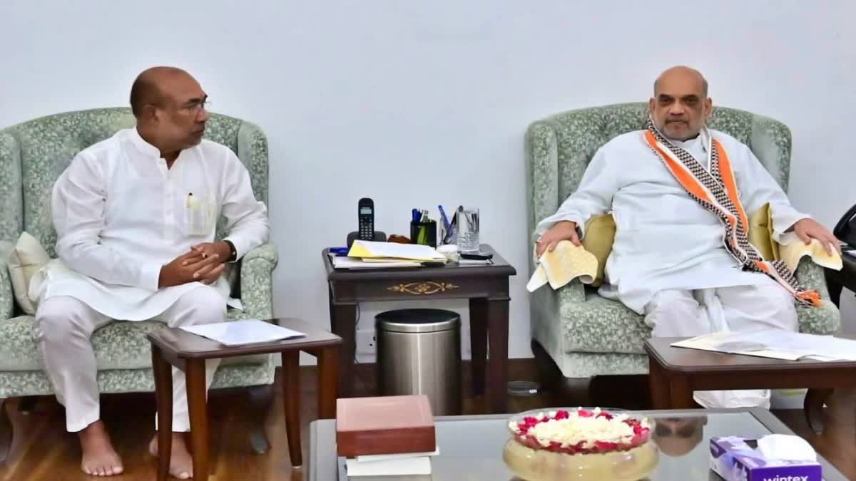 Manipur CM meets Shah