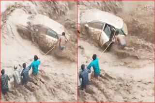 Woman car drifts in river in Panchkula