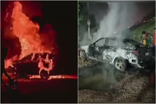 Khanna fire  ബിഎംഡബ്ല്യു  ബിഎംഡബ്ല്യു കാറിന് തീപിടിച്ചു  ഓടിക്കൊണ്ടിരുന്ന കാറിന് തീപിടിച്ചു  തീപിടിത്തം  BMW CAR CAUGHT FIRE  CAR CAUGHT FIRE ON DORAHA  fire accident  BMW