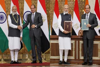 നരേന്ദ്ര മോദി  മോദി  Modi  modi meets egyptian president el sisi  Narendra Modi receives egypts highest state honor  Narendra Modi  Narendra Modi egypt  Narendra Modi receives Egypts highest state honor  ഓർഡർ ഓഫ് ദ നൈൽ  Order of the Nile  മോദി ഓർഡർ ഓഫ് ദ നൈൽ