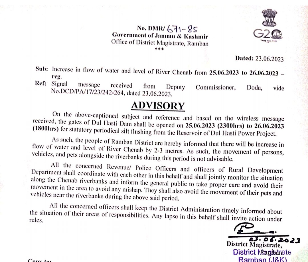 Advisory on Chenab River