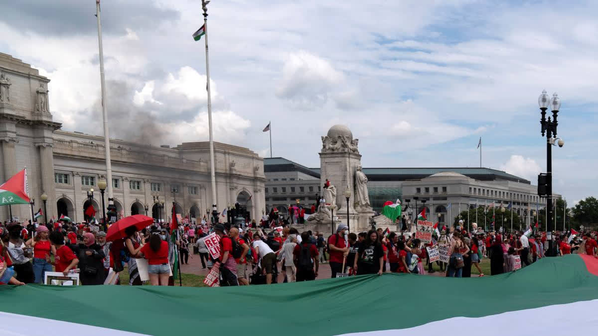 Thousands of protesters against the war in Gaza converged on Washington on Wednesday to condemn Israeli Prime Minister Benjamin Netanyahu’s visit, chanting “Free, free Palestine” as they marched toward the Capitol before police deployed pepper spray on some in the crowd.