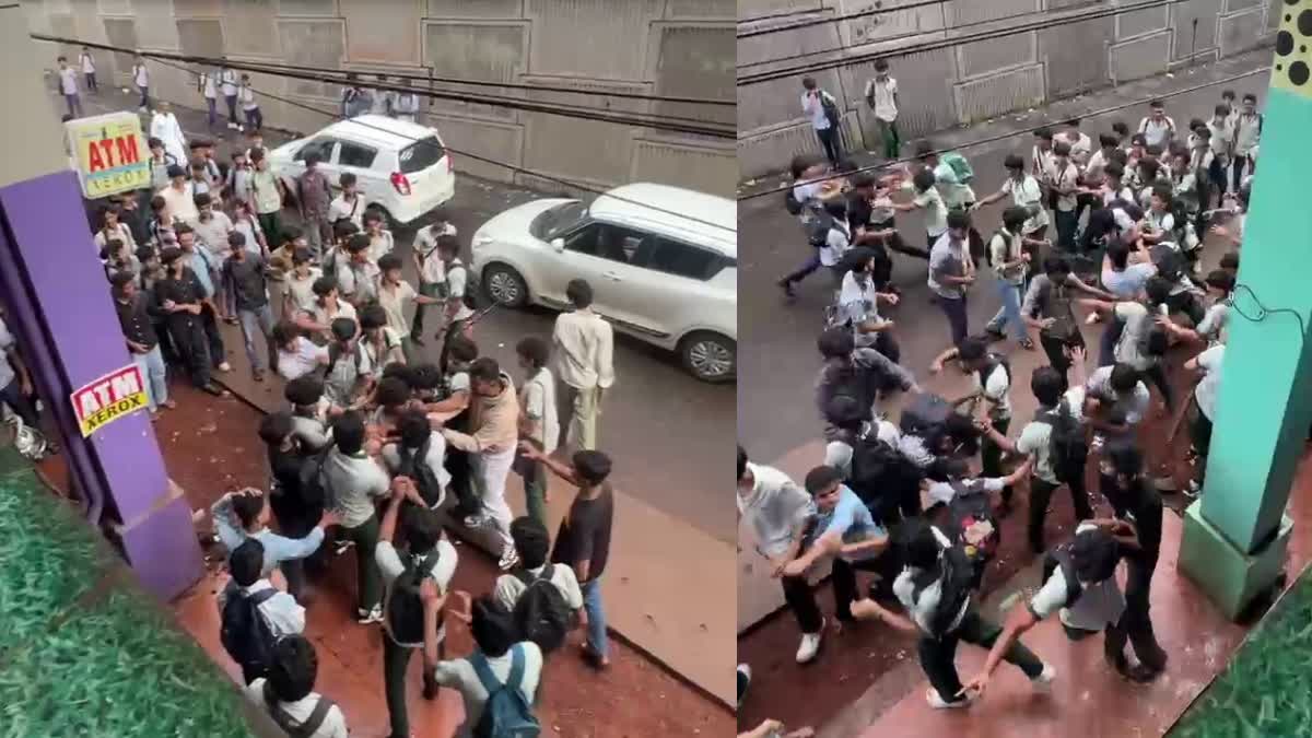 STUDENTS CLASH IN BC ROAD JUNCTION  വിദ്യാർഥികൾ തമ്മിൽ കൂട്ടത്തല്ല്  കാസർകോട് വിദ്യാർഥികൾ തമ്മിലടിച്ചു  KASARAGOD STUDENTS CLASH