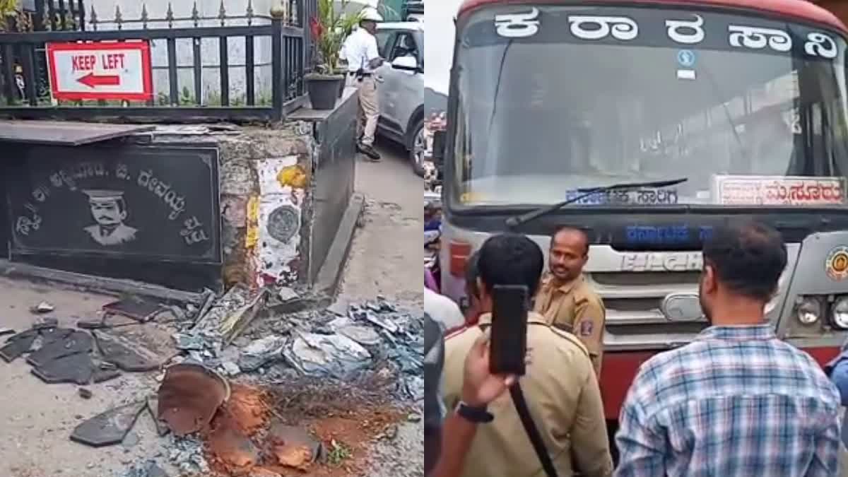 ksrtc-bus-hit-squadron-leader-ajjamada-devaiya-circle-in-madikeri