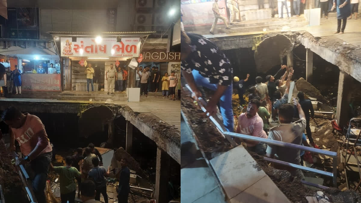 A section of a slab constructed over a drain in crowded Sarweshwar Chowk caved in on Sunday killing one and injuring over 10 people.