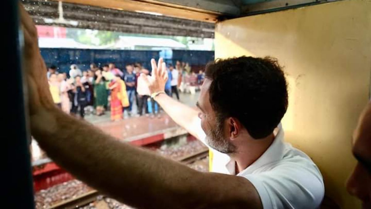 Rahul Gandhi looking out of train