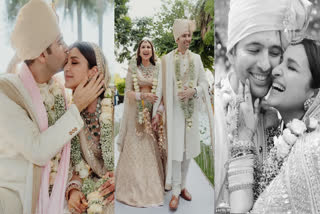 Ragneeti Wedding Reception Bride and groom in happy mood Parineeti Chopra and Raghav Chadha in emotional