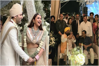 Actor Parineeti Chopra and politician Raghav Chadha's wedding has been the topic of discussion for several days. While the couple tied the knot on September 24, they shared their first pictures from their big day on Instagram on Monday. After the wedding, the lovebirds held a reception for their family and friends. And now, a picture of Parineeti and Raghav posing with Delhi CM Arvind Kejriwal, Punjab CM Bhagwant Mann, Rajya Sabha MP Sanjeev Arora, and several others has surfaced on the internet.