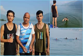 Father And Sons Swimming Record In Tehri Lake