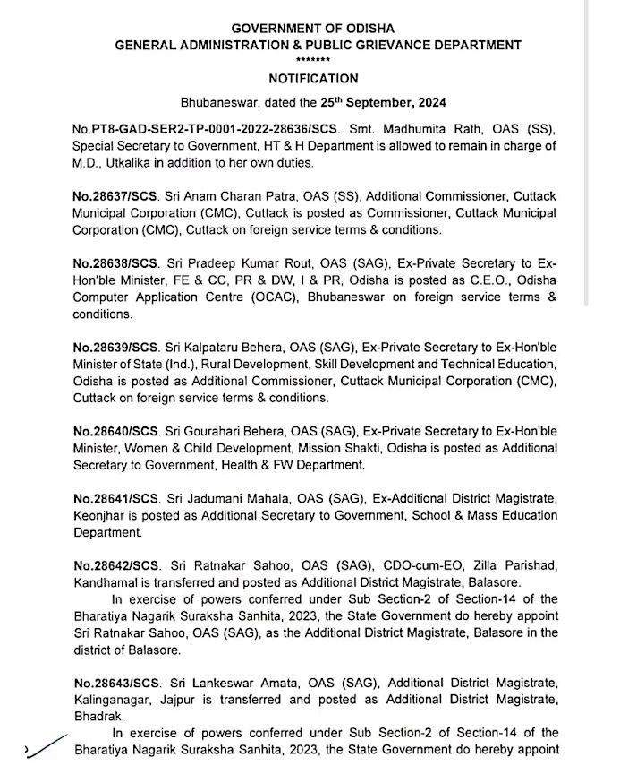 OAS Cadre Transferred