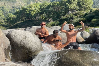 The players and coaching staff of Team India were seen taking full advantage of the break after defeating New Zealand in Dharamshala as the team's coaching staff went trekking and had a lot of fun taking a bath in the waterfall.