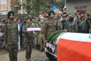 The last rites of slain army jawan Kaisar Ahmad Shah, who was killed by militants in the Botapathri area of North Kashmir's Baramullah district of Jammu and Kashmir, were performed army jawan Kaisar Ahmad Shah.