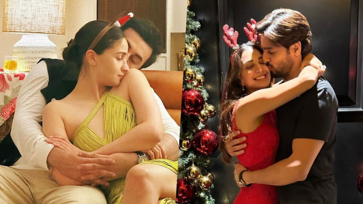 Ranbir Kapoor gives a peck on wifey Alia Bhatt's cheeks; Kiara Advani fills hubby Sidharth Malhotra in her arms as Christmas fervor takes over B-town couples