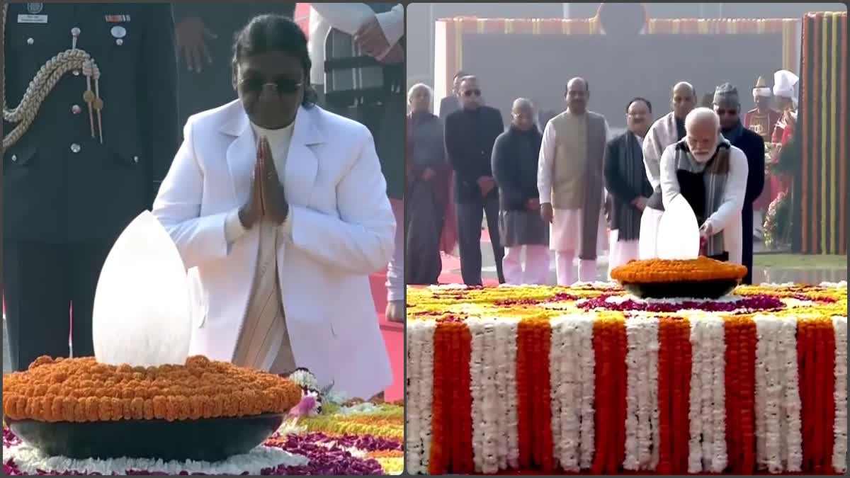 Sadaiv Atal memorial  Pm and other leaders pay floral tribute  former Prime Minister Atal Bihari Vajpayee  Atal Bihari Vajpayee birth anniversary  ಸದೈವ ಅಟಲ್​ಗೆ ಪುಷ್ಪ ನಮನ  ವಾಜಪೇಯಿ ಜನ್ಮದಿನ  ಮಾಜಿ ಪ್ರಧಾನಿ ಅಟಲ್ ಬಿಹಾರಿ ವಾಜಪೇಯಿ  ರಾಷ್ಟ್ರಪತಿ ದ್ರೌಪದಿ ಮುರ್ಮು  ಪ್ರಧಾನಿ ನರೇಂದ್ರ ಮೋದಿ  ಅಟಲ್ ಬಿಹಾರಿ ವಾಜಪೇಯಿ ಅವರ 98ನೇ ಜನ್ಮದಿನ