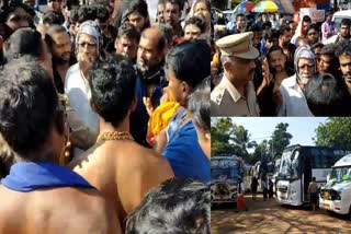 ശബരിമല  Crowd At Sabarimala  Sabarimala Devotees Protest In Vaikom  Sabarimala Devotees Protest  ശബരിമലയില്‍ ഭക്ത ജനത്തിരക്ക്  ശബരിമല വാര്‍ത്തകള്‍  ശബരിമലയിലേക്ക് ഭക്തരുടെ ഒഴുക്ക്  വൈക്കം ക്ഷേത്രം  സന്നിധാനത്ത് വന്‍ തിരക്ക്  ഭക്തരുടെ വാഹനം തടഞ്ഞ് പൊലീസ്  ഭക്തജന പ്രതിഷേധം  ശബരിമല ഭക്രുടെ പ്രതിഷേധം