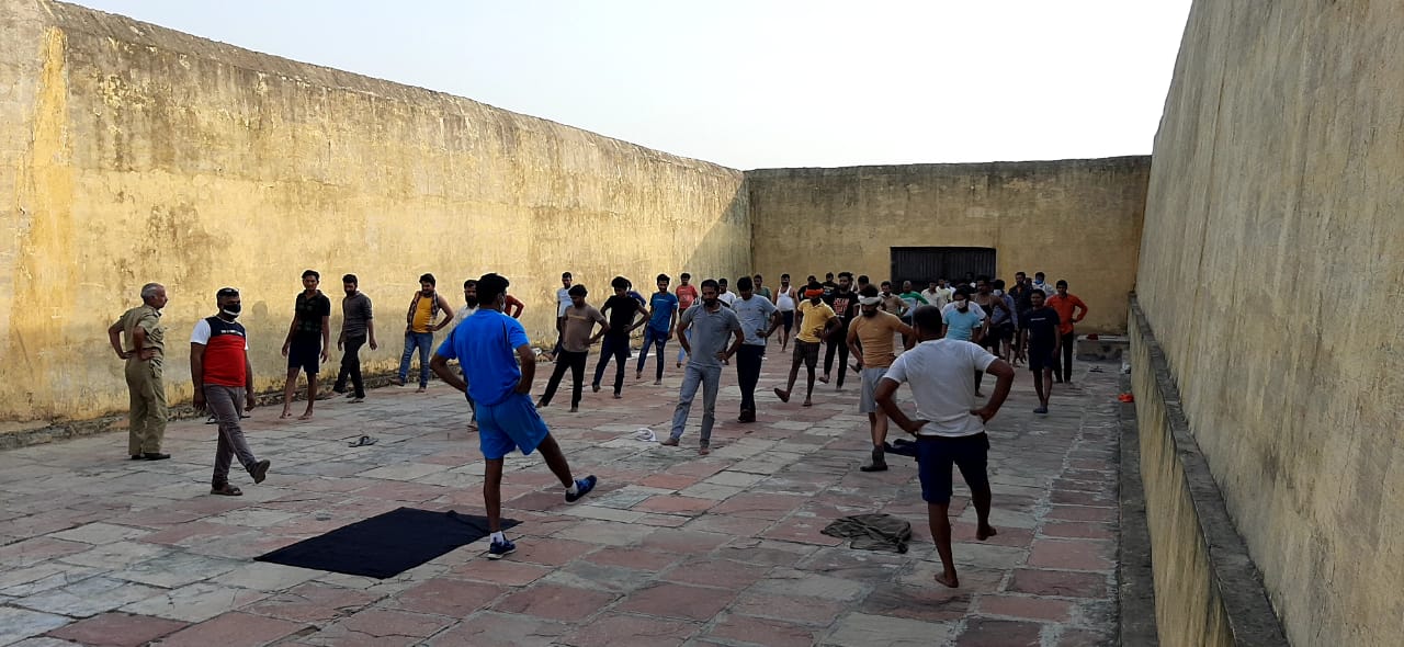 Yoga class in Karauli jail, Yoga and Exercise in Karauli jail