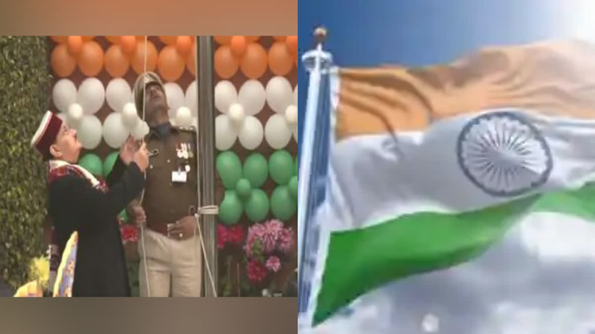 BJP National President JP Nadda unfurls flag at BJP headquarters.
