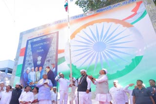 Karnataka Governor Thawarchand Gehlot hoists the tricolour in presence of CM and deputy CM in at the R-Day event in Bengaluru on Sunday.