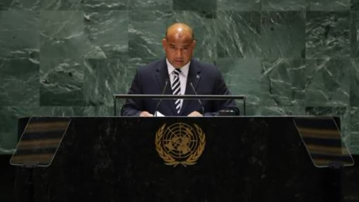 Nauru's President David Ranibok Adeang speaks during the 79th Session of the United Nations General Assembly at the United Nations headquarters in New York City on September 24, 2024.