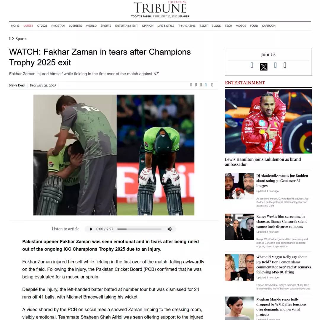 NewsMeter debunked a video claiming Fakhar Zaman cried after losing to India in ICC Champions Trophy, clarifying it showed him in tears due to injury.