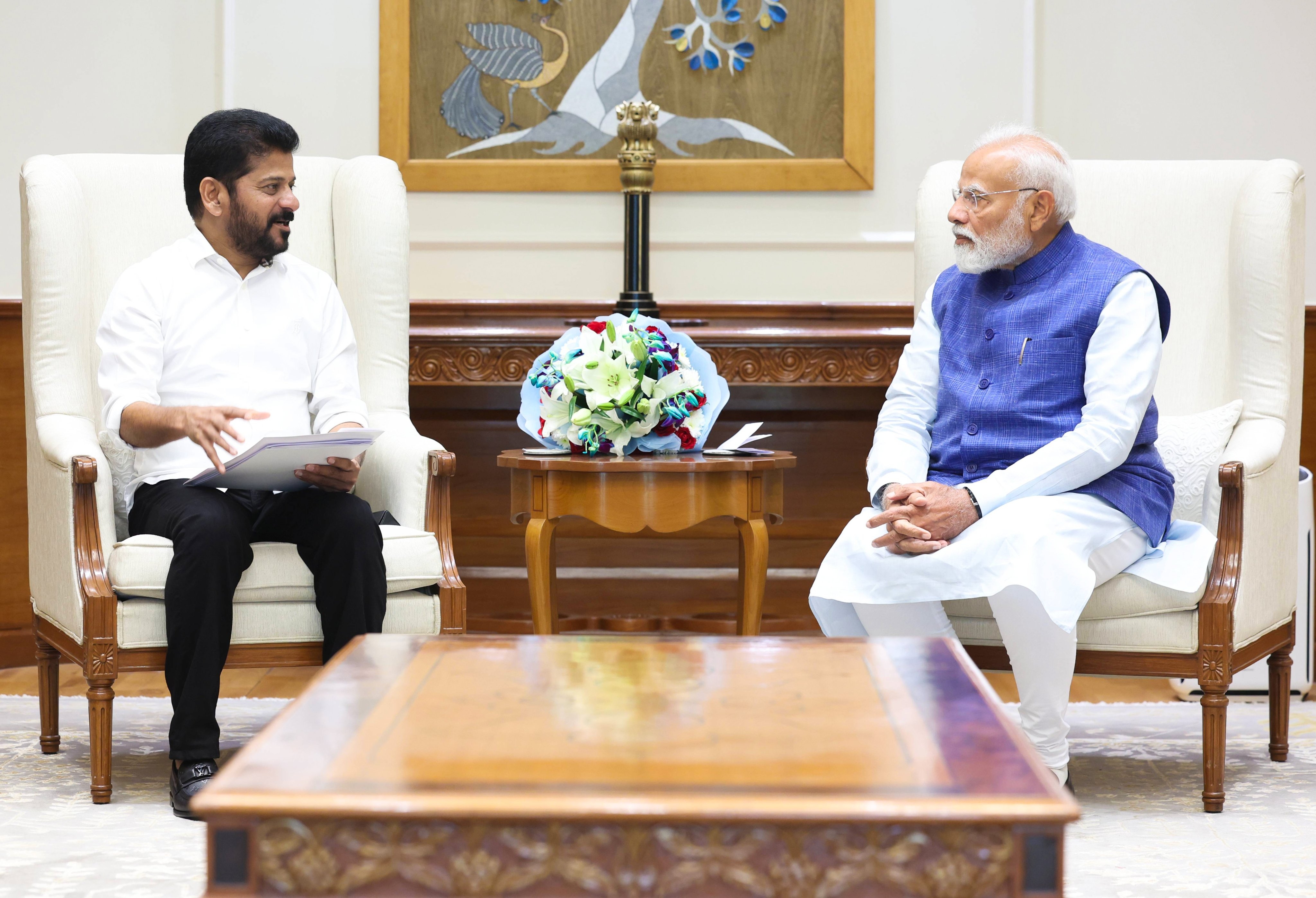 REVANTH REDDY MEETS PM MODI  PM NARENDRA MODI  REVANTH REDDY MEETS PM IN DELHI  തെലങ്കാന മുഖ്യമന്ത്രി രേവത്ത് റെഡി