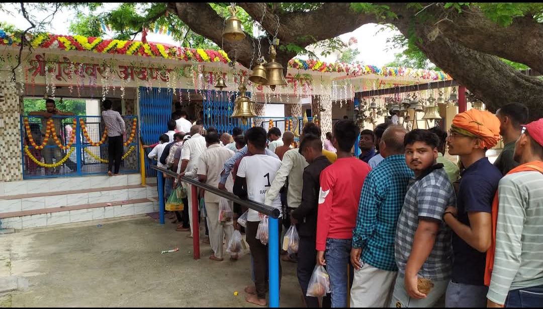 huge crowd of devotees in ancient Shiva temple at Fatehpur