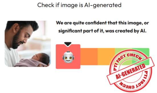 PTI clarified that a photo collage showing Indian cricketer KL Rahul, his wife Athiya Shetty, and their newborn daughter is AI-generated.