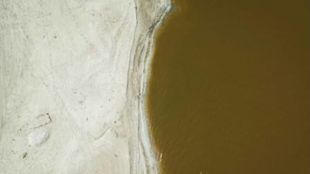 An aerial view of Lake Retba, known as the Pink Lake, in Senegal on March 19, 2025.